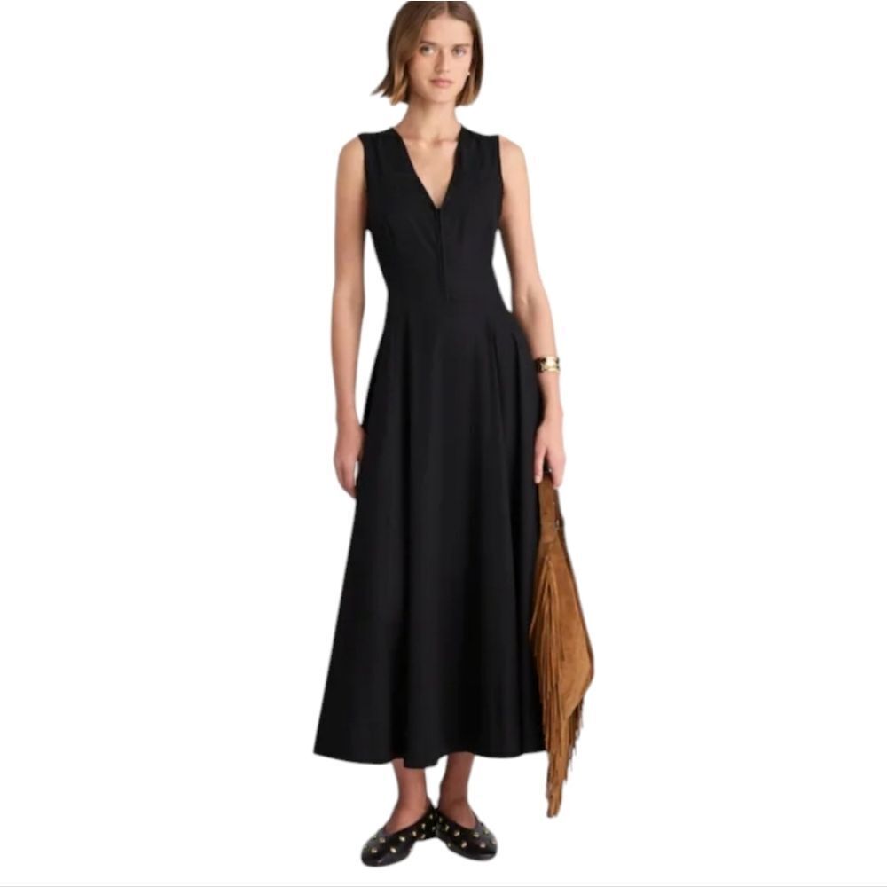 NWT Madewell Yana Dress V-Neck Circle Midi Jet Black Size 00